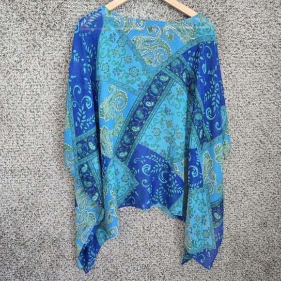 Susan Graver Top Womens XL Blue Paisley Print Blouse Sheer Poncho Casual Ladies - Picture 7 of 7